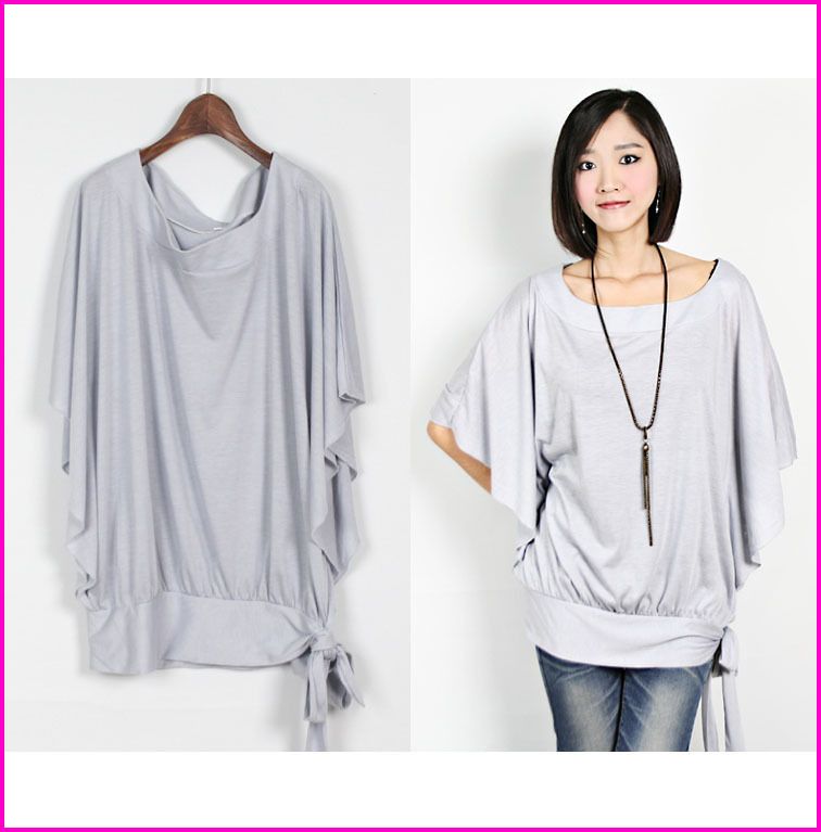 KOREA Chic Loose Fitting Stylish Ribbon Blouse Gray XL  