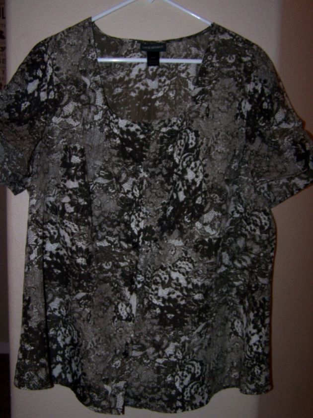 Lane Bryant Black & Cream Print Top Womens Size 22 24 EUC  