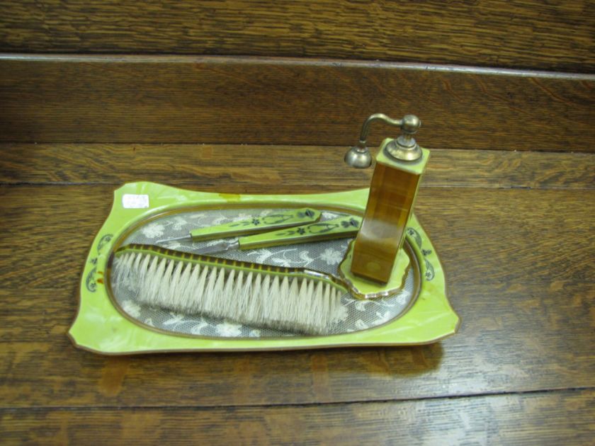 Five Piece Celluloid Perfume Atomizer And Dresser Set  