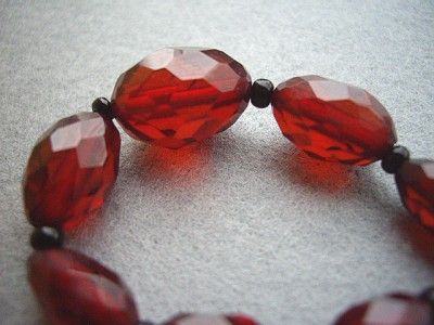 Wonderful Vintage Art Deco Faceted Cherry Amber? Necklace   17  