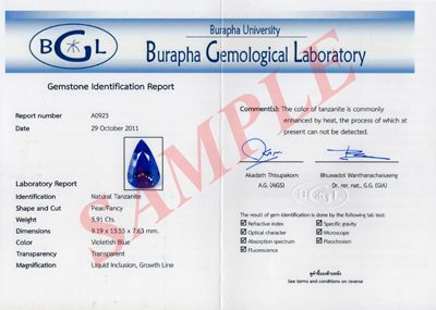 BGL  Burapha Gemological Laboratory Full Report Photo  