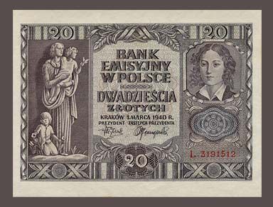 20 ZLOTYCH Banknote POLAND   1940   Emilia PLATER   Wawel CASTLE 