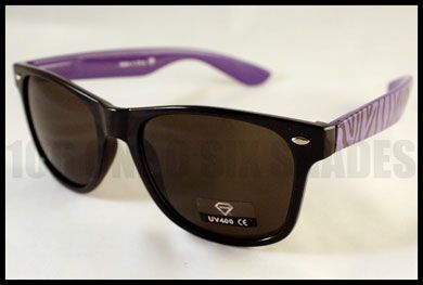 80s Old School Nerd Retro Style Sunglasses ZEBRA PURPLE Frame New 