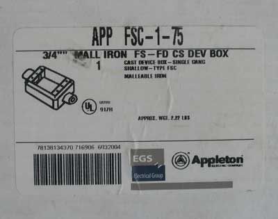 New Appleton FSC 1 75 3/4 Cast Malleable Iron Dev Box  