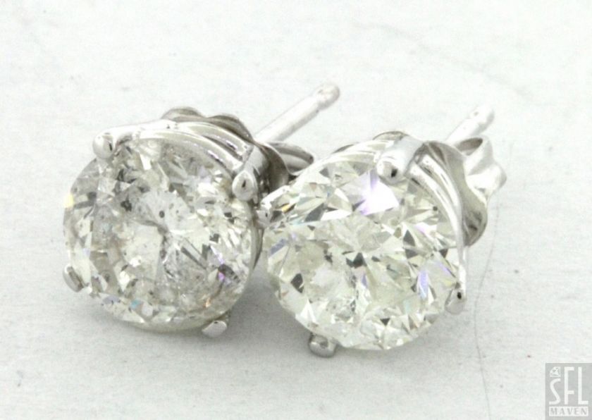   CERTIFIED 14K WHITE GOLD 2.10CT DIAMOND STUD EARRINGS $15,100 RETAIL