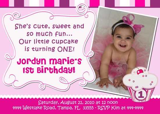 CUTE CUPCAKE FIRST 1ST BIRTHDAY INVITATIONS   U PRINT  