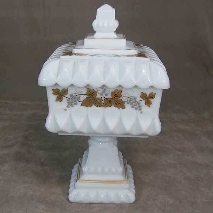 Westmoreland Milk Glass 1874 Wedding Box 10 Blue Grape  