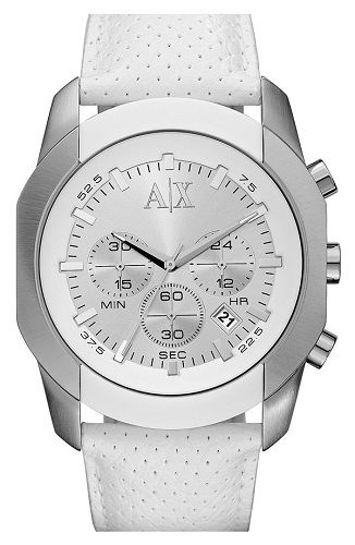 Brand New Armani Exchange White Leather Strap Chronograph Mens Watch 