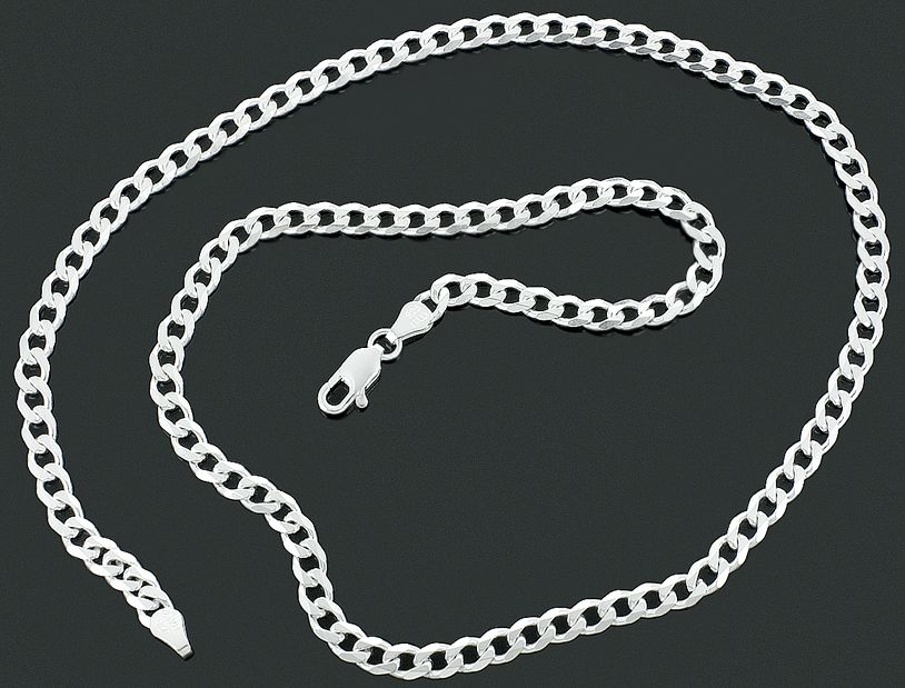 Mens 16 40 Real 925 Silver 4.5 mm Flat Cuban Link Chain Classic Curb 