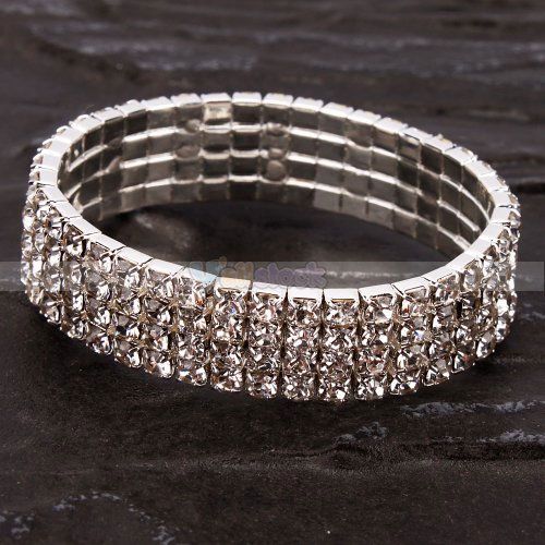 Pretty Attractive Four Rows Rhinestone Elastic Bracelet  