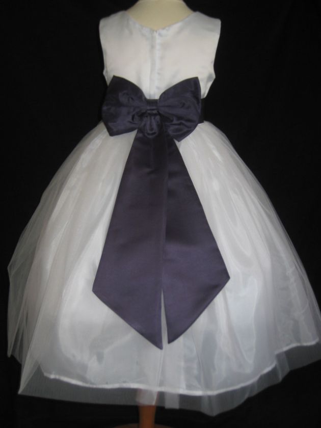 LAPIS SATIN BOW TULLE FLOWER GIRL DRESS 2t 3t 4t 5 6 7 8 10 12 14 