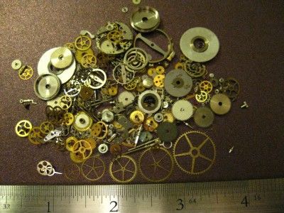 15g of vintage WATCH parts w/ BRASS  Steampunk Gears  200+lot  