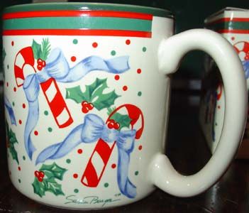 FIB FLOWERS INC BALLOONS XMAS CANDY CANE MUG CUP W/BOX  