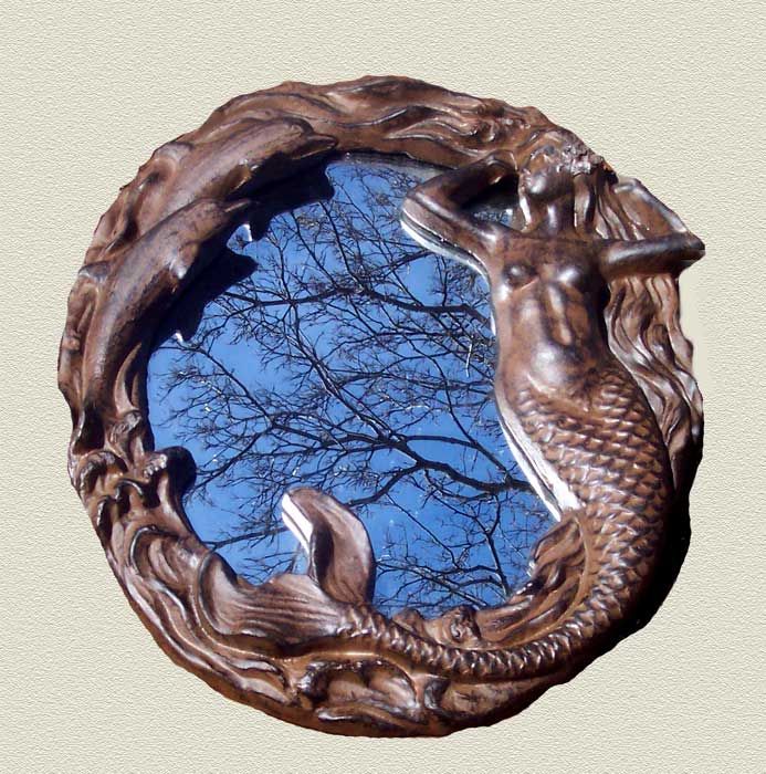 Mermaid Swimming w/Dolphins Mirror Cast Iron  