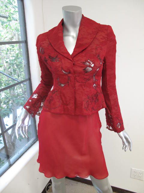   Tyler Couture Maroon/Mesh Floral Cut Out Jacket/Skirt Suit 4  