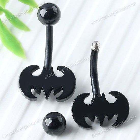 Black 14G Stainless Steel Batman Symbol Body Belly Navel Ring Punk 