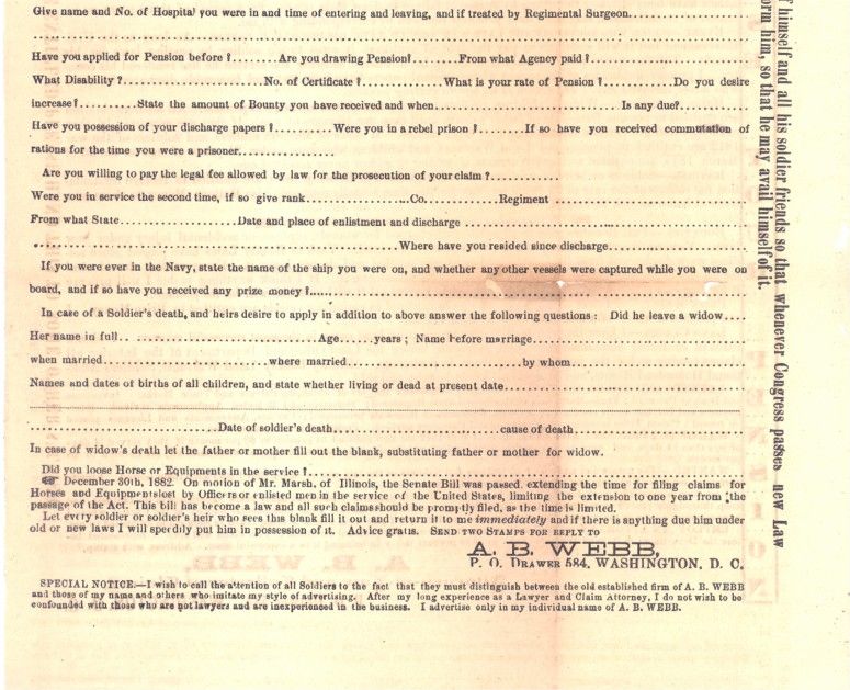 1883 INDIAN WARS EPHEMERA DOCUMENT  