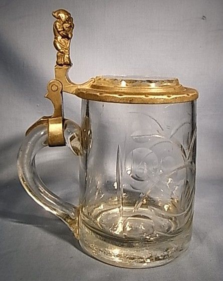   USED GNOME BEER STEIN LIDDED BIEDERMEIER ANTIQUE GERMAN 1850 s  