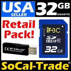 New 32GB SD Class 10 IF3C HC Card Flash Memory + Reader  