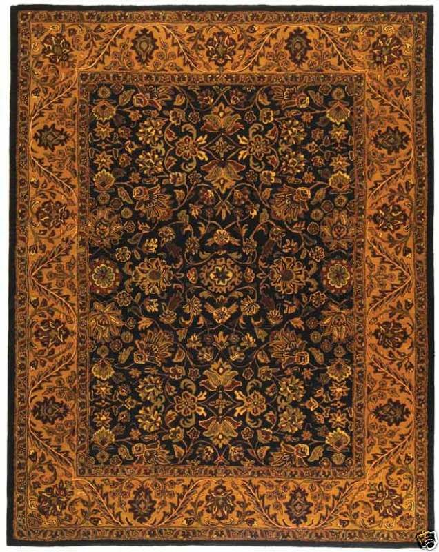 Handmade Taj Mahal Black/Gold Wool Carpet Rug 8 x 10  