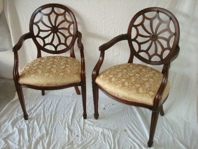 PAIR SPIDER WEB ENGLISH HEPPLEWHITE ARM CHAIRS  