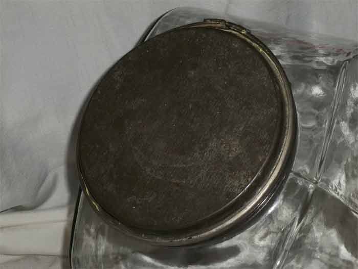 ANTIQUE Wavy Glass General Store Tin Lid Hinged Jar  