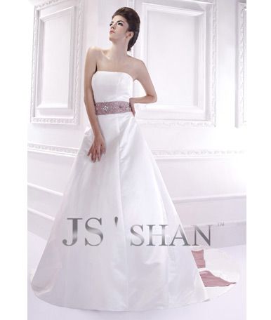 Jsshan Empire Sash Satin Strapless A line Bridal Gown Wedding Dress 