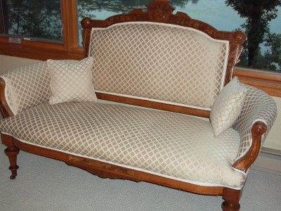 Victorian Wood Detail Off White Couch  