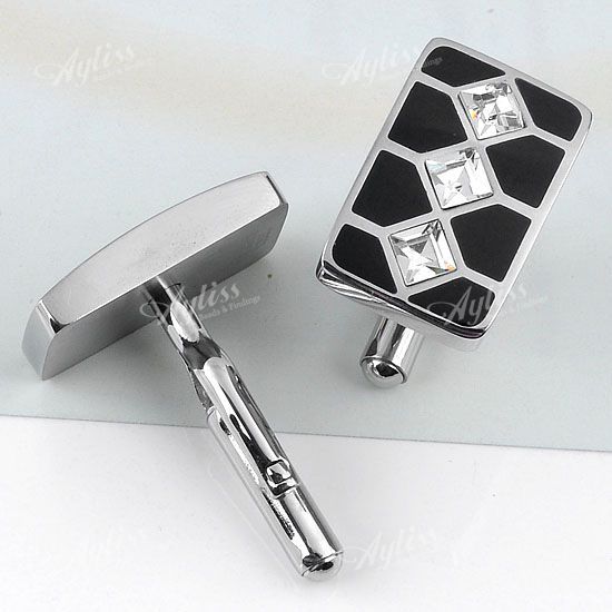 2pcs Cubic Zirconia Enamel Cuff Link Wedding Mens Sleeve Button Steel 