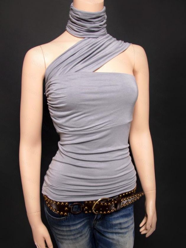 Free Ship Ruched Diagonal Detachable Turtleneck Top SML  