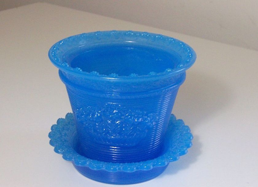 VINTAGE FENTON BLUE FLOWER POT PLANTER  