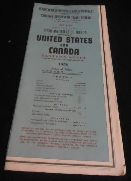 1950 Vintage Road Map UNITED STATES CANADA  