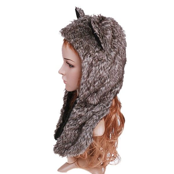 Lovely Cartoon Animal Grey Wolf Plush Soft Warm Cap Hat Earmuff Scarf 