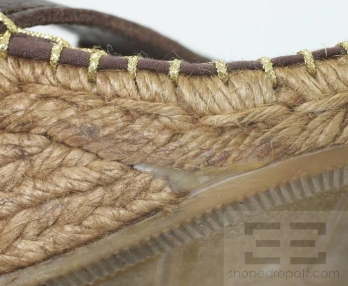 Burberry Brown Leather Espadrille Wedge Thong Sandals Size 38  