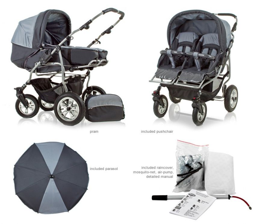 NEW DOUBLE PRAM DUET IN 14 FANTASTIC COLOURS INCLUDED ACCESSORIES 