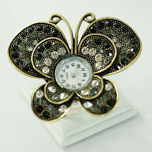   Butterfly Zirconia Gemstone Cocktail Adjust Finger Watch Ring  