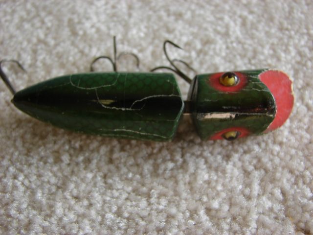 Vintage Heddon Zig Wag ~ L Rig ~ Glass Eyes ~ Wood fishing lure  