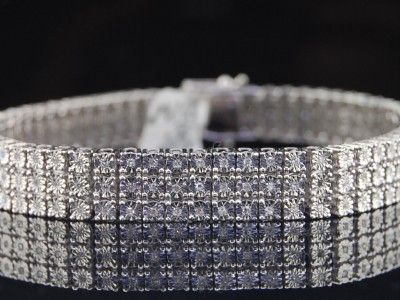 MENS 10K WHITE GOLD 3 ROW FANOOK DIAMOND BRACELET PAVE  