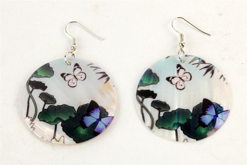 CAPIZ SHELL EARRINGS BUTTERFLY POND Dangle Jewelry Fun  