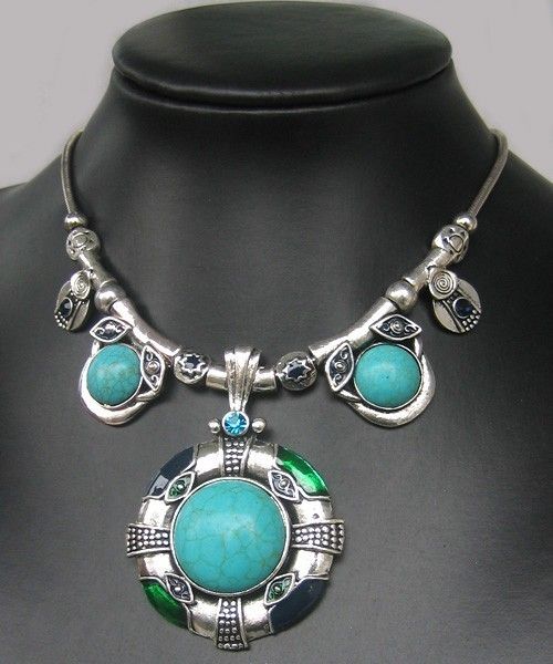 NEW IN TIBET STYLE TIBETAN SILVER TURQUOISE NECKLACE  