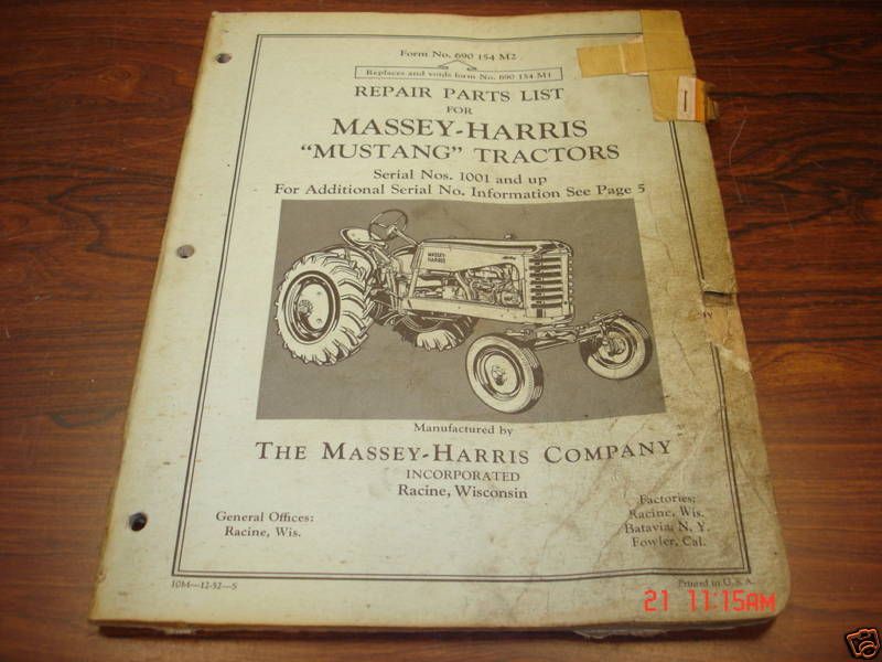 Massey Harris Mustang Parts Catalog Manual  