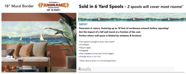 Sailboats~Ocean View Mural Style Wall Border  