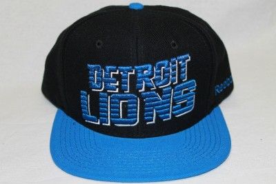 DETROIT LIONS NFL REEBOK SNAPBACK HAT CAP BLACK/BLUE  