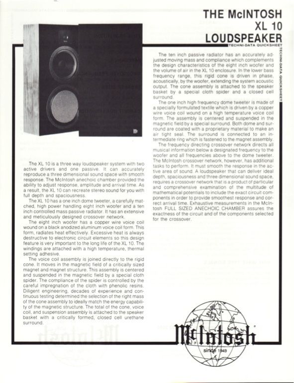 Mcintosh XL10 Speaker Brochure  