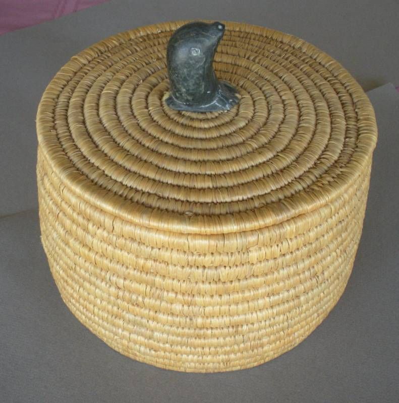 Inuit Lyme Grass basket by Dora Kutchaka, Inukjuak,1988  