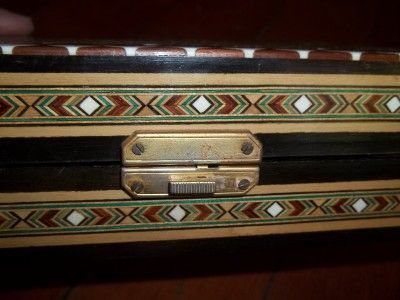 Intricate Inlaid Wood Chess Board Box Sliding Compartments No Game 
