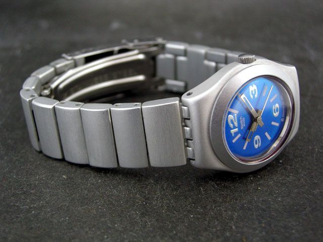 SWISS SWATCH IRONY ALUMINUM METALLIC BLUE QUARTZ LADIES WATCH  