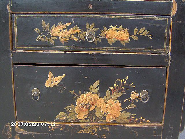 Old Chinese Black Painted Wood Dresser 4 Drawers W10 01  
