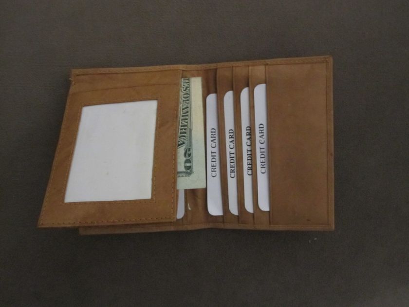 BIFOLD WALLET L SHAPE SLIM NEW TAN GENUINE LEATHER  