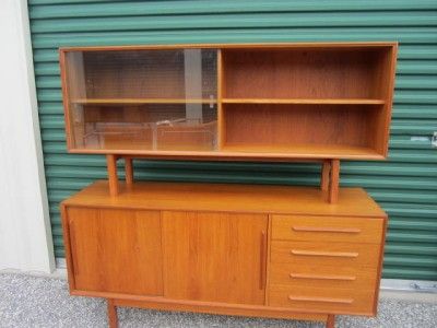 GORGEOUS DANISH MODERN TEAK CREDENZA WITH HUTCH TOP MID CENTURY MOD 60 